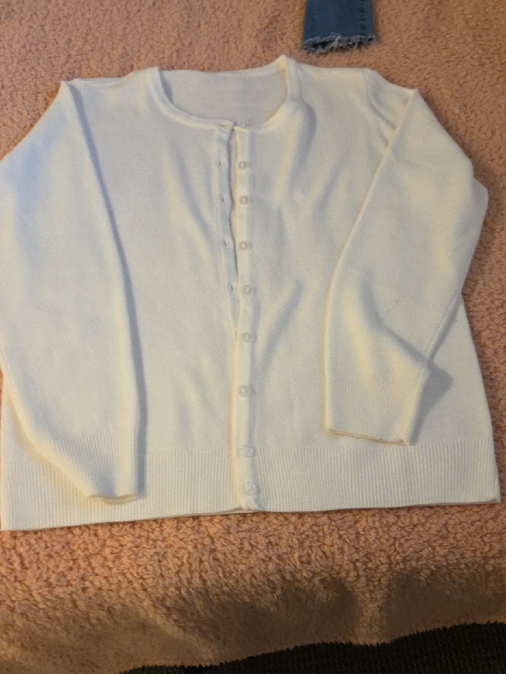 Women's Cream Button-Front Crew Neck Cardigan